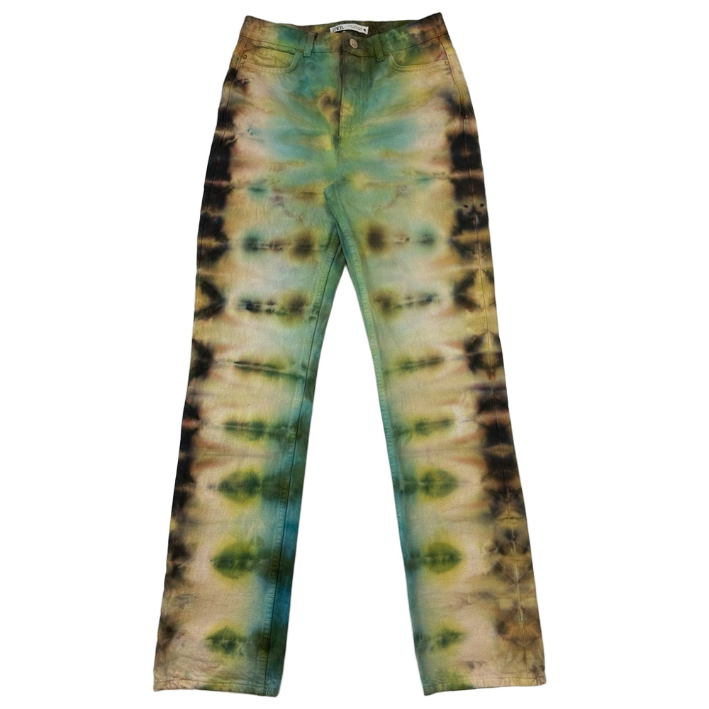 Zara cotton jeans rich shades tie dye straight leg women Size 6 Festival Boho